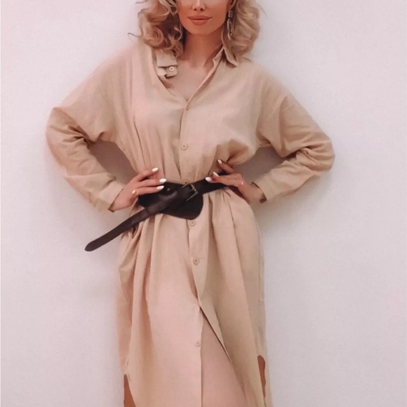 Shirt dress long women’s button collar top pockets  white - Picture 8 of 13